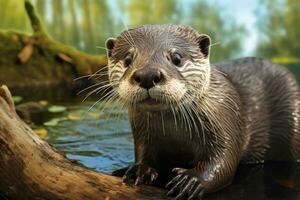 AI generated Otter in the water. AI Generated photo