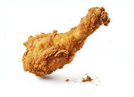 AI generated Fried chicken leg falling in the air isolated on a white background. AI Generated. photo