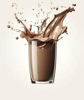 AI generated Glass with splashing cocoa, Chocolate Pouring, and splash. 3d illustration.  AI Generated photo