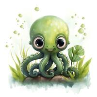 AI generated Watercolor Octopus for kids. AI Generated photo