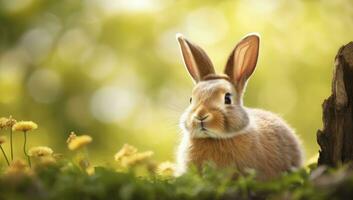 AI generated Easter Bunny with beautiful Spring Nature. AI Generated photo