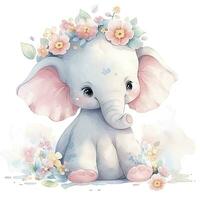 AI generated Watercolor Baby Elephant. AI Generated photo