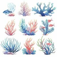 AI generated Underwater Sea element in watercolor on the white background. AI Generated photo