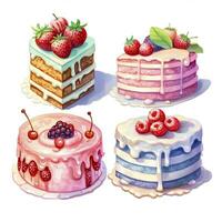 AI generated Set of Cake piece illustration on white background. AI Generated photo