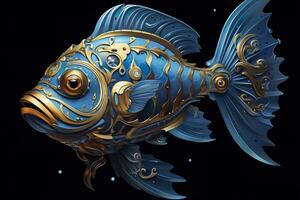 AI generated 3d rendering. fish on black background. Generative AI photo