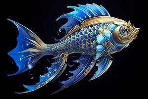 AI generated 3d rendering. fish on black background. Generative AI photo