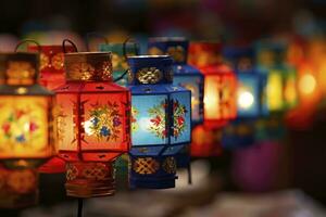 AI generated Colorful festival lanterns during the Chinese traditional holiday season. AI Generated photo