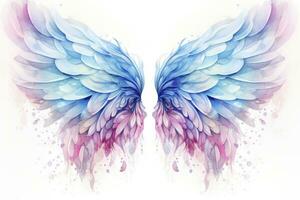 AI generated Beautiful magic watercolor blue pink wings. AI Generated photo