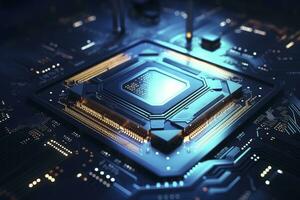 AI generated Futuristic central processor unit. Powerful Quantum CPU motherboard. AI Generated photo
