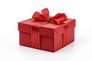 AI generated Gift box with red ribbon isolated on white background. AI Generated photo