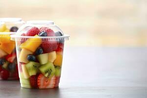 AI generated Fresh fruit salad to go with copy space. AI Generated photo