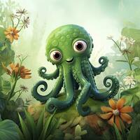 AI generated Watercolor Octopus for kids. AI Generated photo