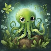 AI generated Watercolor Octopus for kids. AI Generated photo