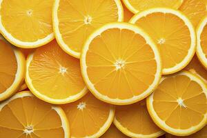 AI generated Orange fruit slices citrus arrangement full frame background. AI Generated photo