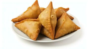 AI generated Tasty samosa isolated on white background.  AI Generated. photo