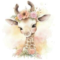 AI generated Watercolor Baby Giraffe. AI Generated photo