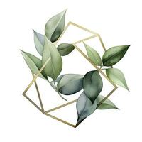 AI generated Watercolor geometry shape wreath with green leaf. AI Generated photo