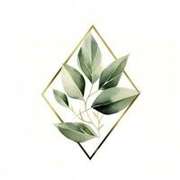 AI generated Watercolor geometry shape wreath with green leaf. AI Generated photo