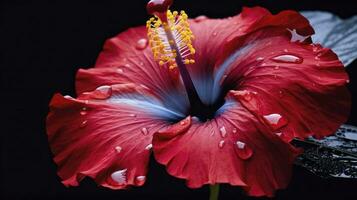 ai generado un hibisco flor con un negro fondo.ai generado. foto