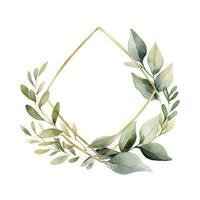 AI generated Watercolor geometry shape wreath with green leaf. AI Generated photo