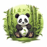 AI generated Cute panda in the middle of a bamboo forest. T-shirt design. AI Generated photo