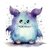 AI generated Watercolor cute monster on white background. AI Generated photo