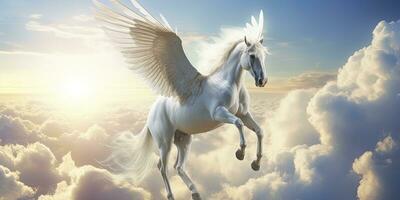 AI generated A white horse with wings. AI Generated photo