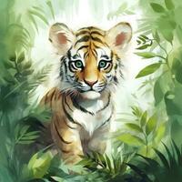 AI generated Watercolor Tiger for kids. AI Generated photo