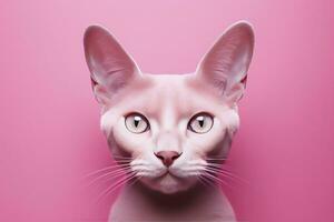 AI generated Pink colored cat on Pink Background. AI Generated photo