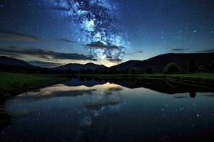 AI generated Milky Way Reflected on Lake. AI Generated photo