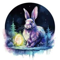 AI generated Watercolor Rabbit and Glowing Moon for T-shirt Design. AI Generated photo