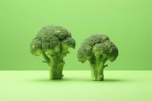 AI generated Two broccoli pieces arranged on background. AI Generated photo