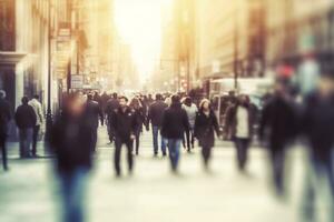 AI generated Blurred business people walking in the city scape. AI Generated photo