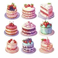 AI generated Set of Cake piece illustration on white background. AI Generated photo