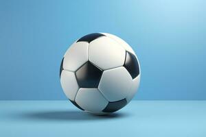 AI generated soccer ball on light blue background. Generative AI photo