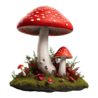 AI generated mushroom that is red and untamed isolated on transparent background png