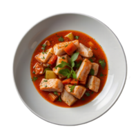 AI generated White plate with fish stew isolated on transparent background png