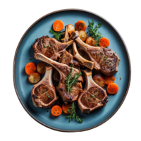 AI generated mouthwatering platter of roasted lamb chops isolated on transparent background png