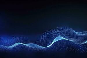 AI generated Dynamic blue particle wave. Abstract sound visualization. Digital structure of the wave flow of luminous particles. AI Generated. photo