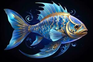 AI generated 3d rendering. fish on black background. Generative AI photo