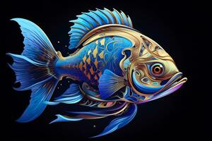 AI generated 3d rendering. fish on black background. Generative AI photo