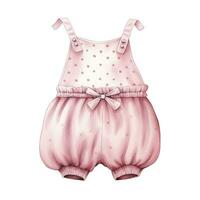 AI generated Pink baby girl romper in watercolors on a white background. AI Generated photo