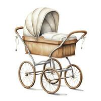 AI generated Watercolor Baby carriage Clipart on white background. AI Generated photo