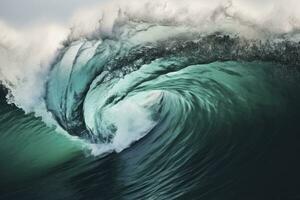 AI generated Extreme close up of thrashing emerald ocean waves. AI Generated photo