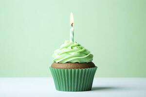 AI generated Happy Birthday Cupcake with Candle. AI Generated photo