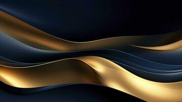 AI generated Gold and navy blue waves abstract. AI Generated. photo