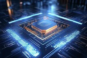 AI generated Futuristic central processor unit. Powerful Quantum CPU motherboard. AI Generated photo