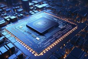 AI generated Futuristic central processor unit. Powerful Quantum CPU motherboard. AI Generated photo