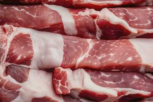 AI generated Macro shot of pork meat. Meat textured background. Beef steak is raw and juicy. AI Generated photo
