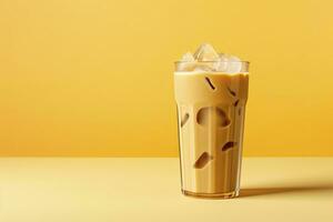 AI generated Iced Latte on yellow background. AI Generated photo